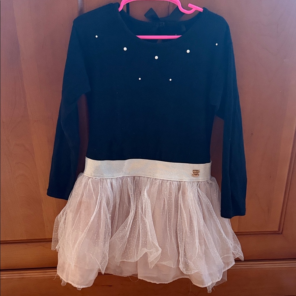 deux par deux Black and Champagne Tulle Party Dress for Girls